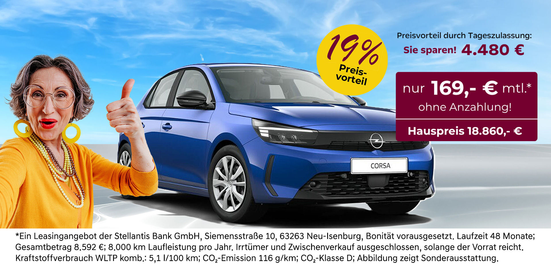 Opel Corsa Schalten ohne Schnickschnack 19 % Preisvorteil nur 169 Euro monatlich