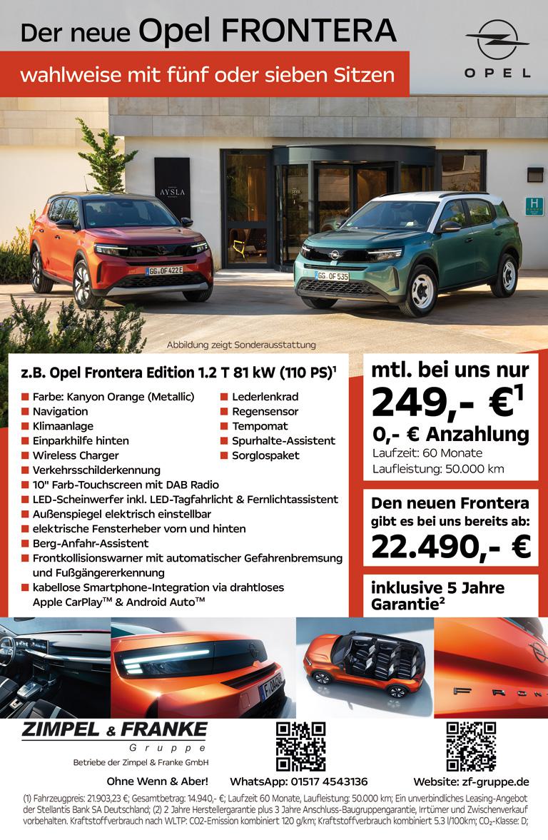 Angebot neuer Opel Frontera zur Einführungsveranstaltung am 10 Mai 2025