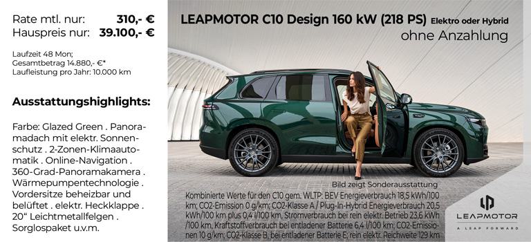 Leapmotor C10 Design 160 kW (218 PS) Elektro oder Hybrid - ohne Anzahlung