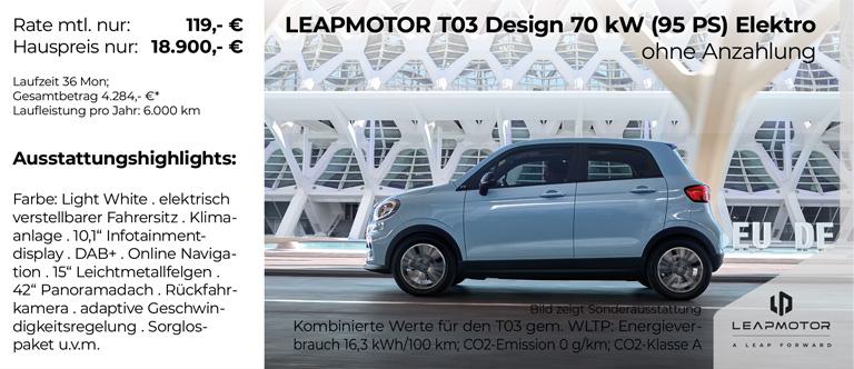Leapmotor T03 Design 70 kW (95 PS) Elektro - ohne Anzahlung