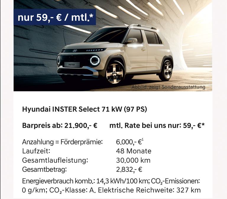 Hyundai INSTER Select 71 kW (97 PS) ab 59 Euro Elektroförderung