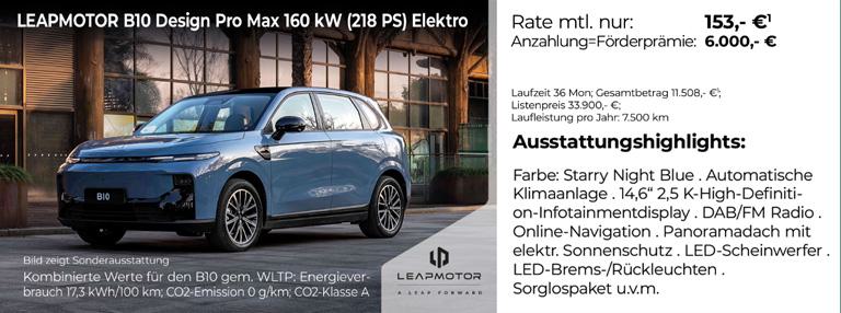 Leapmotor B10 Design Pro Max 160 kW (218 PS) Elektro