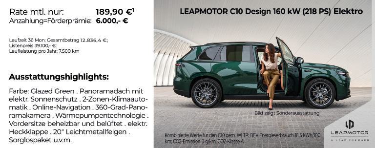 LEAPMOTOR C10 Design 160 kW (218 PS) für nur 189,90 Euro im Monat