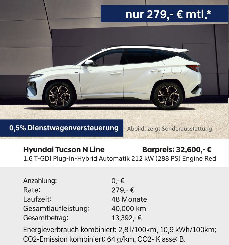 Hyundai Tucson N-Line 1.6 T-GDI Plug-in-Hybrid Automatik 212 kW (288 PS) Engine Red