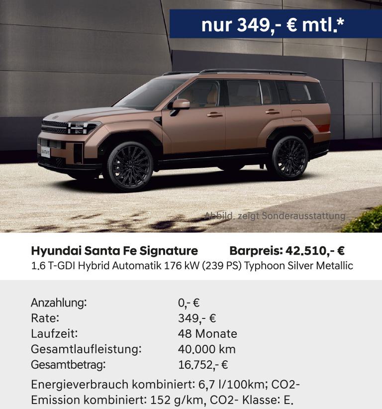 Hyundai Santa Fe Signature 1.6 T-GDI Hybrid Automatik 176 kW (239 PS) Typhoon Silver Metallic