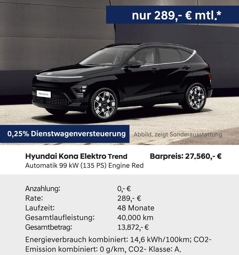 Hyundai Kona Elektro Trend Automatik 99 kW (135 PS) Engine Red