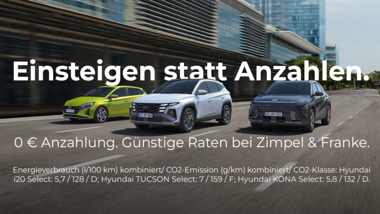 Hyundai i20, Kona und Tucson bis zum 30.09.2026 ohne Anzahlung leasen