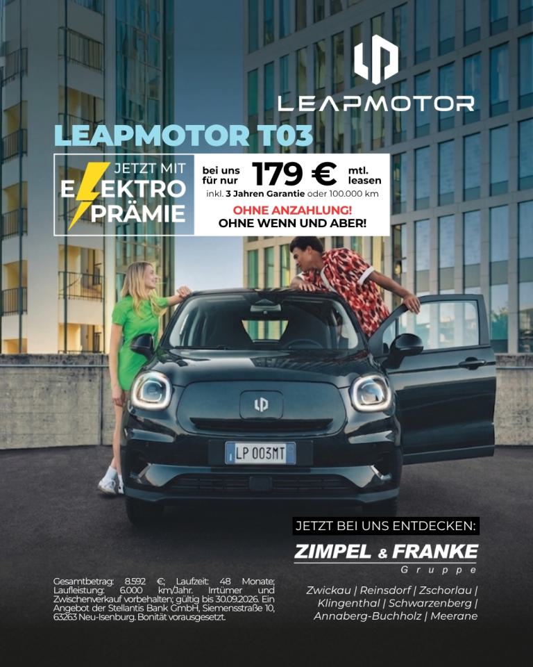 Leapmotor T03 37 kWh Design 70 kW (95 PS) bei uns für nur 179 € mtl.* leasen inkl. 3 Jahren Garantie oder 100.000 km Ohne Anzahlung! Ohne Wenn & Aber! Nur bis 30.09.2026.